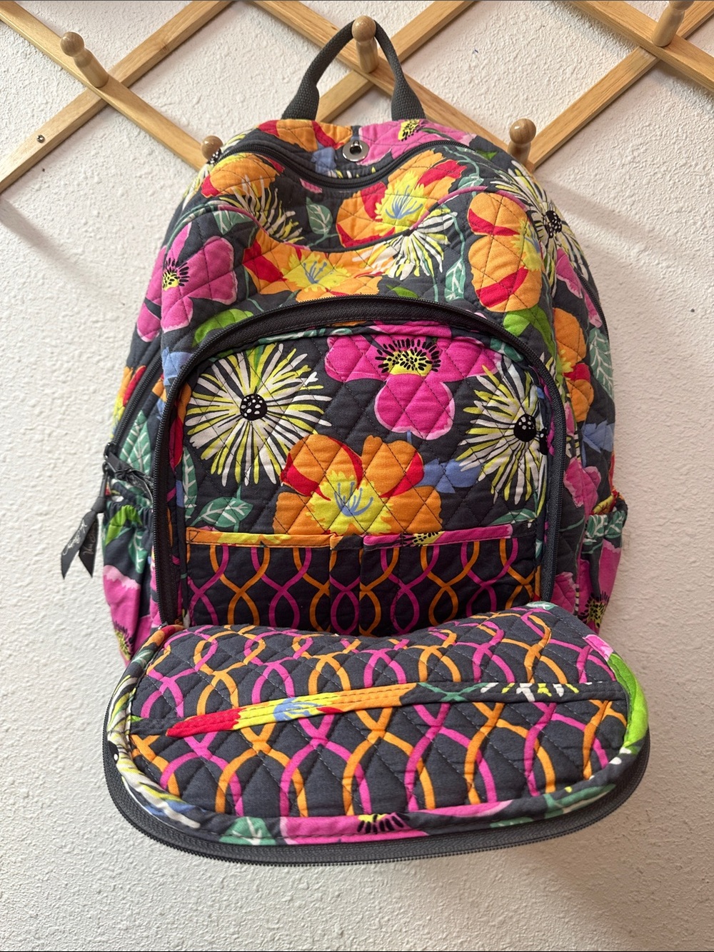 Vera Bradley Black Multi Floral Quilted Backpack with “Jazzy blooms” - Picture 3 of 13
